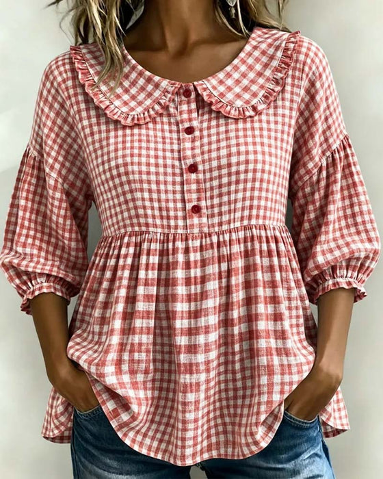 Blouse Peter Pan Kraag Ruit Getailleerd