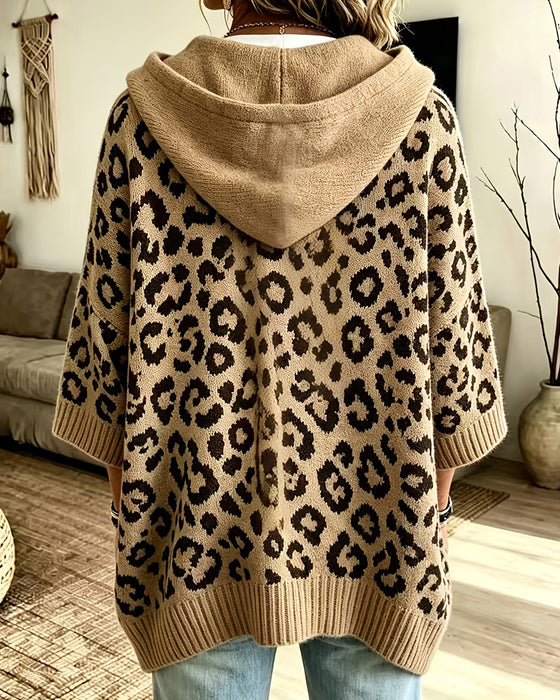 Hoodie Luipaardprint Middel-Mouw Zak