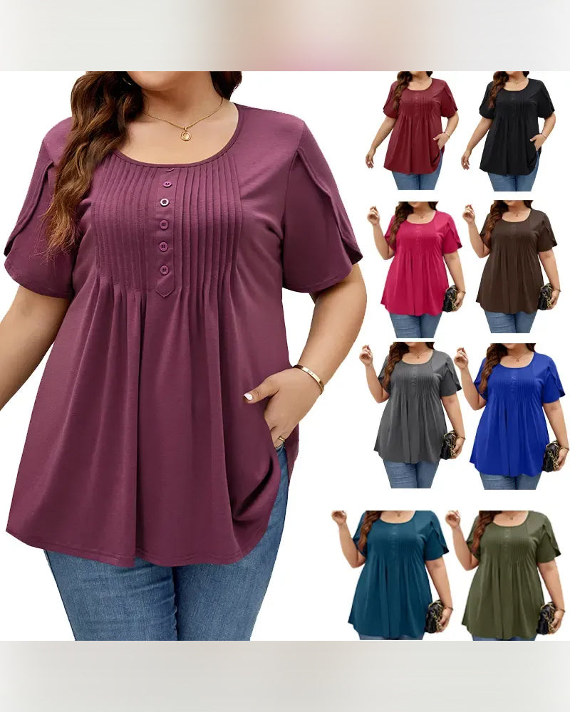 T-shirt Casual Effen Kleur Met Knoppen