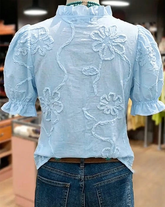 Blouse V-Hals Ruche Rand Pofmouw