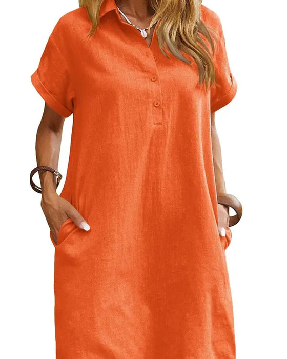 Jurk Knoopsgat Knoop Split Korte Mouw Casual