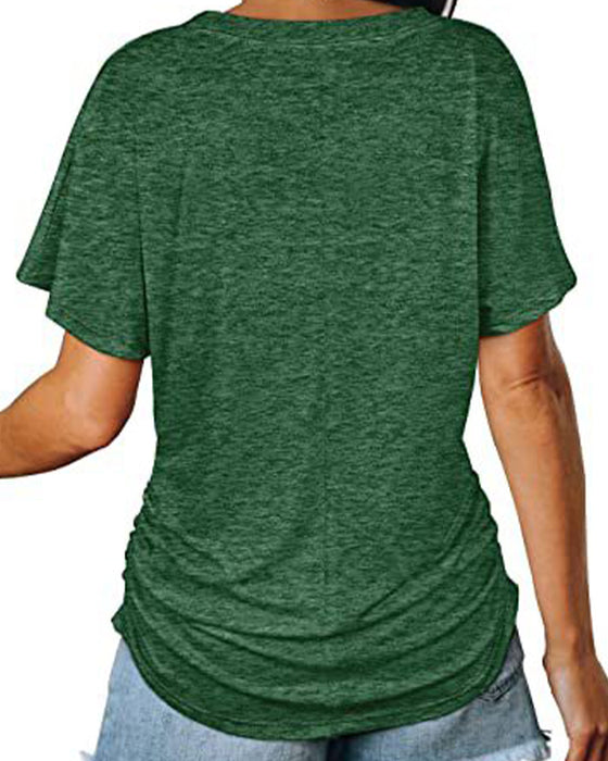 T-Shirt Geplisseerd Effen V-Hals