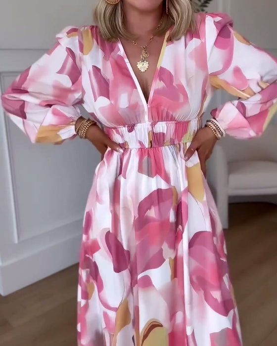 Elegante maxi-jurk met lange mouwen en v-hals