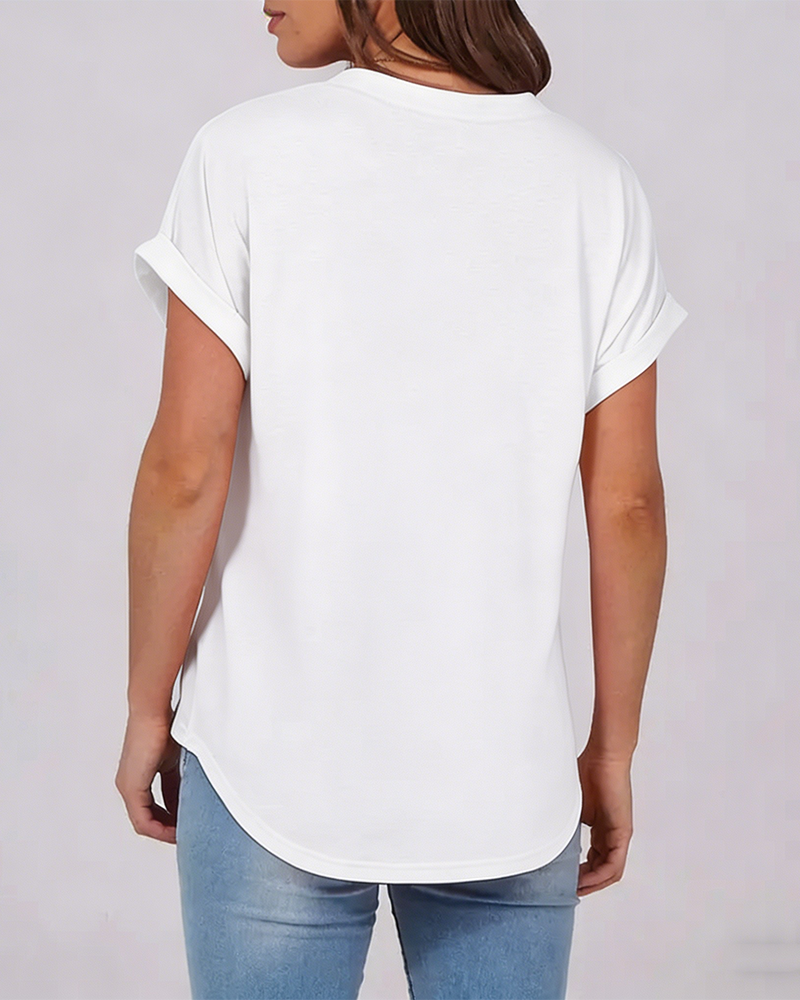 T-Shirt Effen V-Hals Korte Mouw