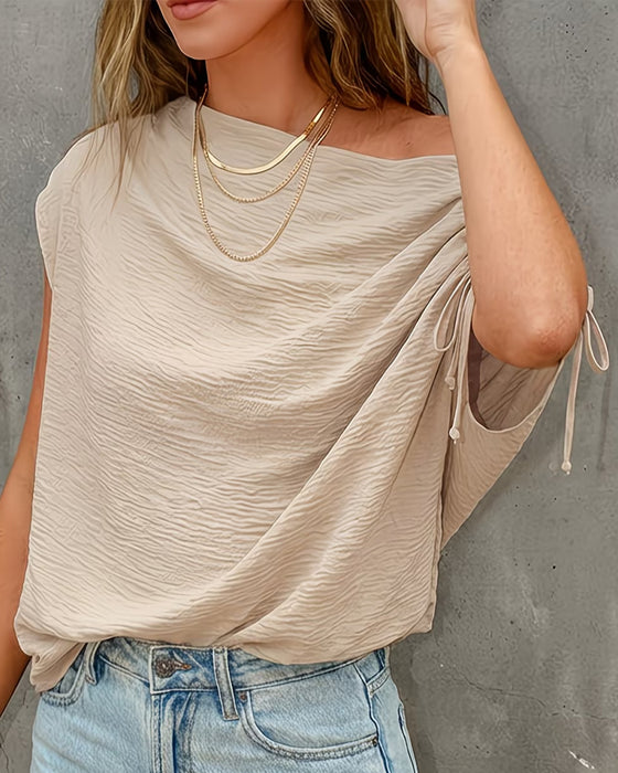 Blouse Effen Kleur Koord Een Schouder
