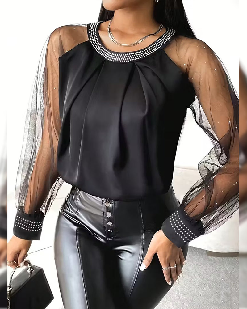 Bloes Hot Rhinestone Mesh Lange Mouw Modieus