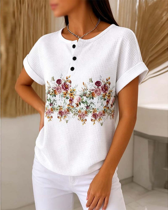 T-Shirt Ronde Hals Knoop Wafel