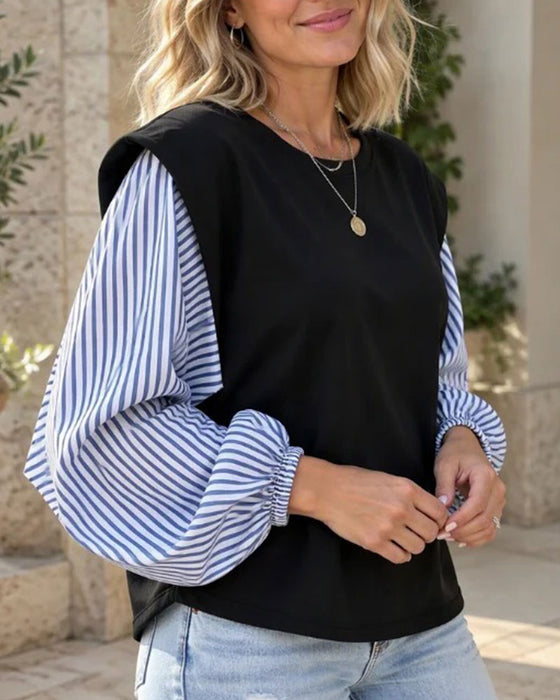 Sweatshirt Gestreept Lange Mouw Patchwork