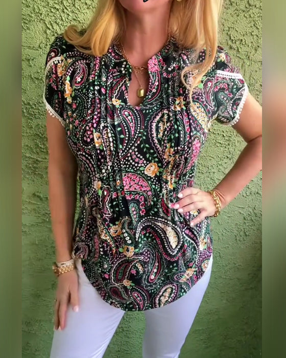 Blouse Bloemblaadmouw Geplooid Print