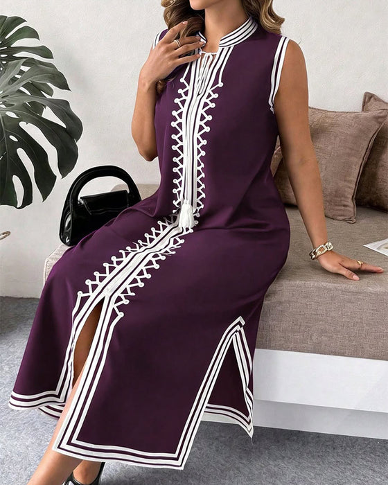 Jurk Witte Band Mouwloos Split Maxi