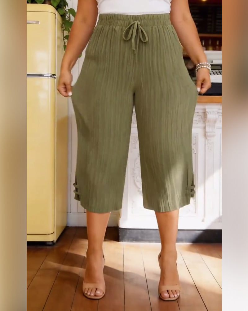 Broek Koord Geplooid Cropped Wijde Pijp