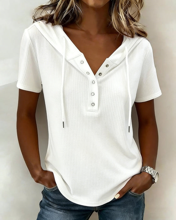 Blouse Capuchon Korte Mouw Henley