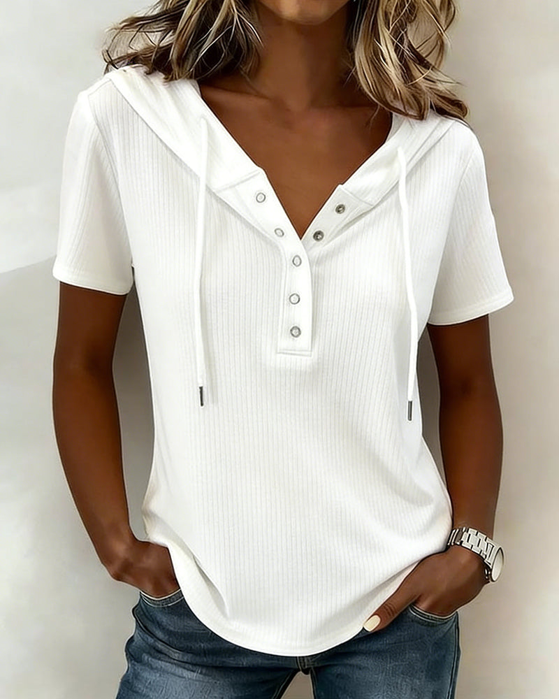 Blouse Capuchon Korte Mouw Henley