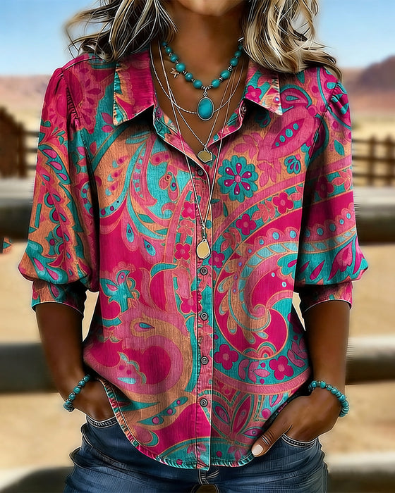 Overhemd Modieus Bedrukt Korte Mouw Los