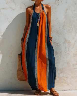 Jurk Kleurblok Verticale Streep Halter