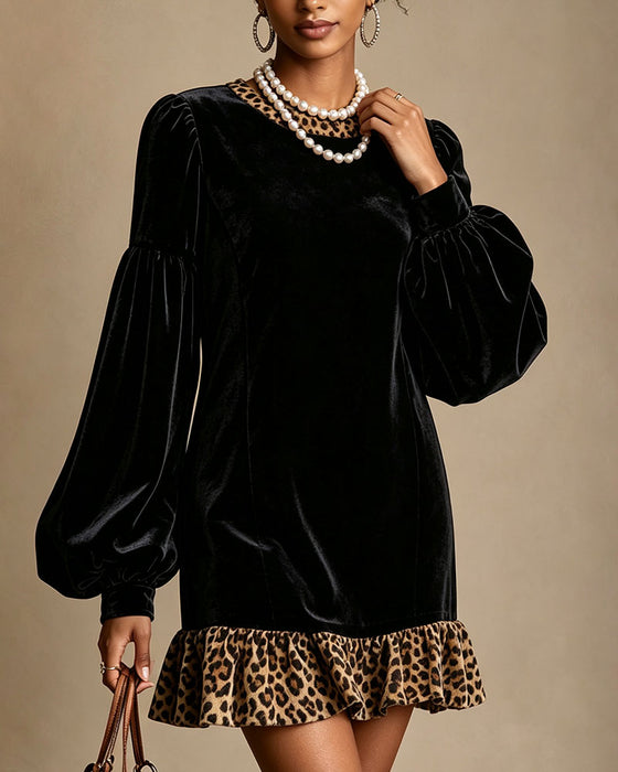 Jurk Ronde Hals Ballonmouw Luipaardprint