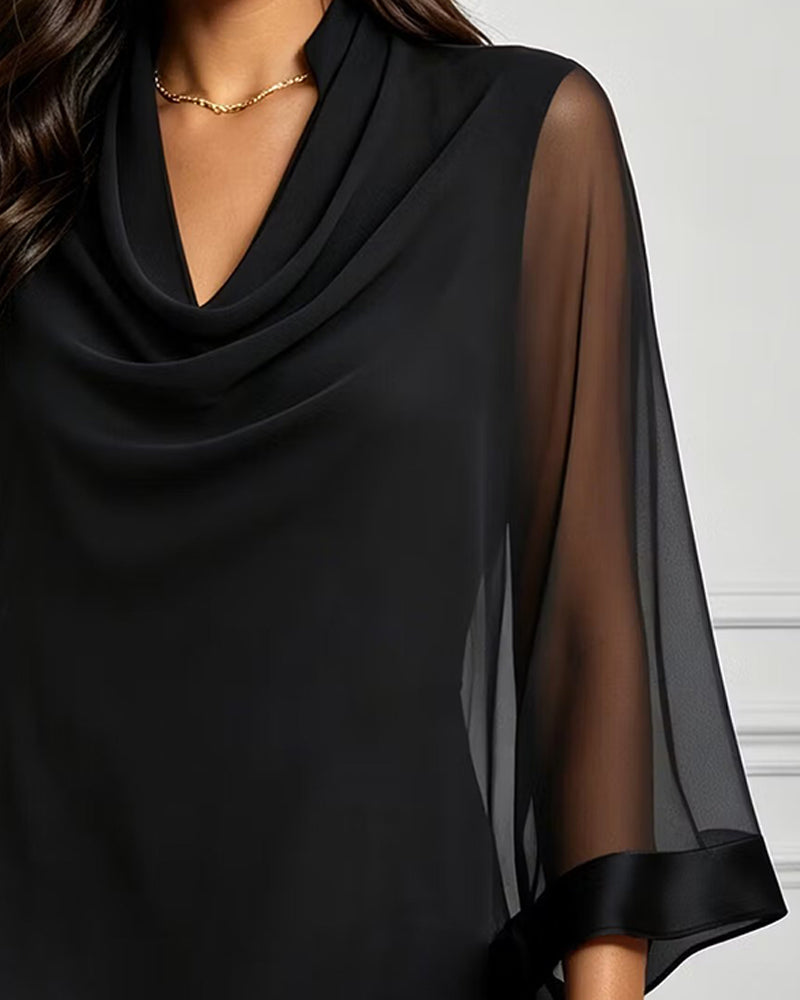 Blouse Mock Neck Onregelmatig Effen Sheer