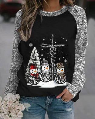 T-shirt met stijlvolle sneeuwpopprint en ronde hals