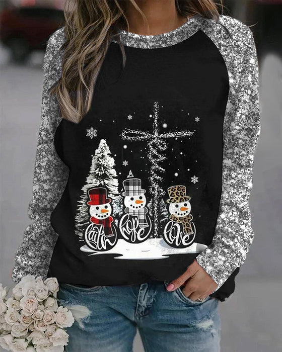T-shirt met stijlvolle sneeuwpopprint en ronde hals