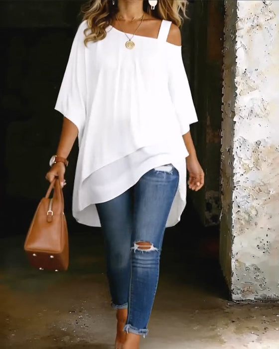 Blouse Asymmetrisch Cold Shoulder Effen Casual