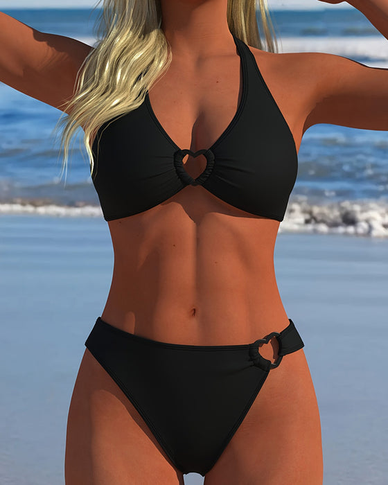 Bikini Halter Hart Gesp Effen Kleur