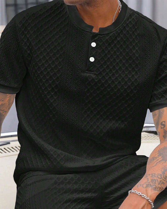 T-Shirt Heren Jacquard Staande Kraag