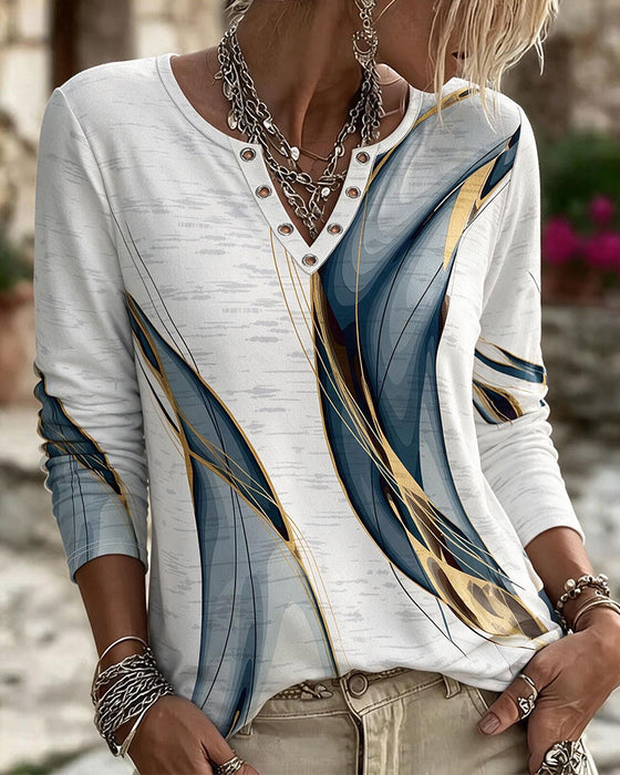 Top V-Hals Casual Marmer Print