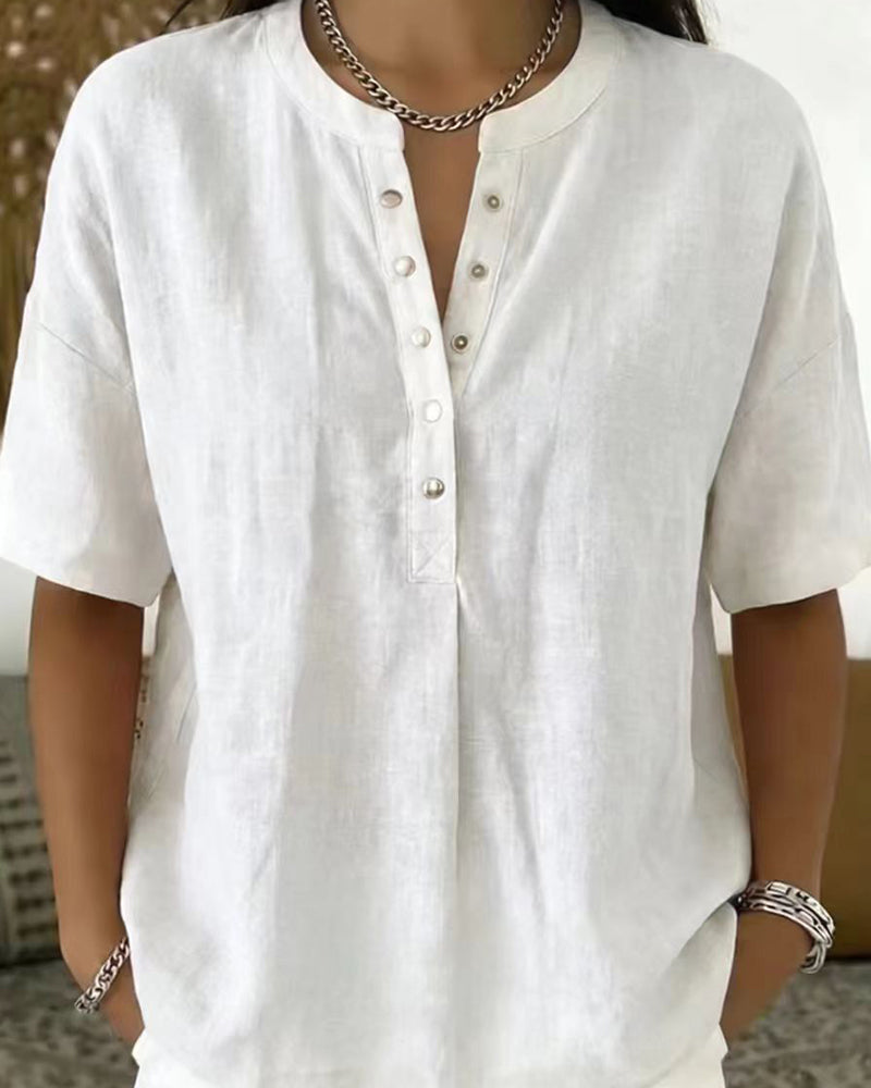 Blouse Effen Kleur Casual Kort Mouw