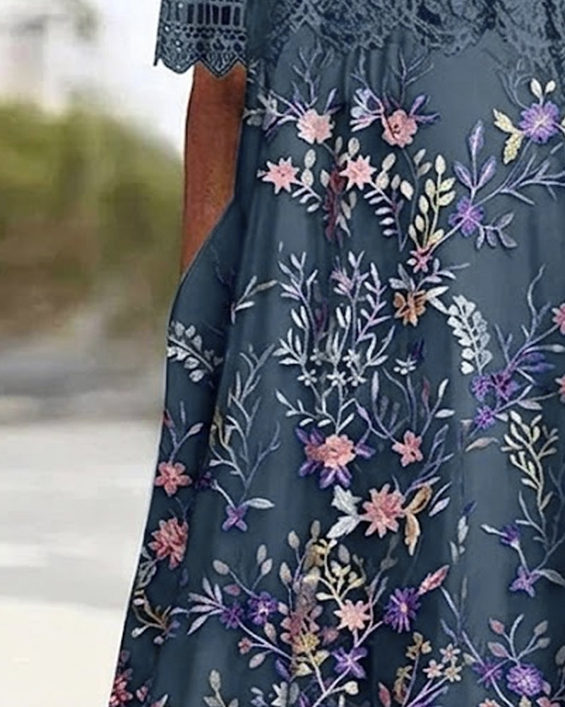 Jurk Kant Bloemenpatroon Patchwork A-Lijn