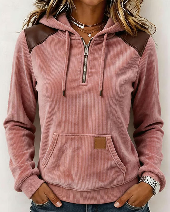 Hoodie Ribfluweel Half Rits Met Capuchon