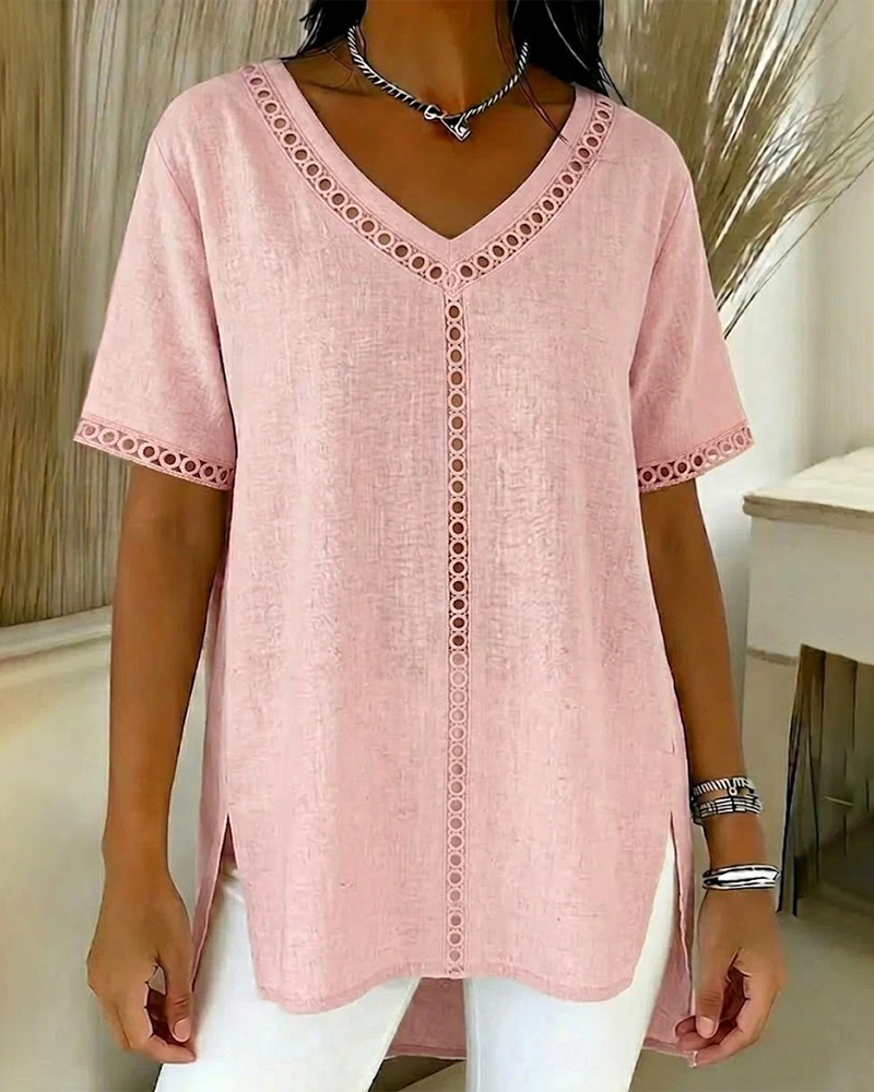 Top Hol V-Hals Katoen Linnen