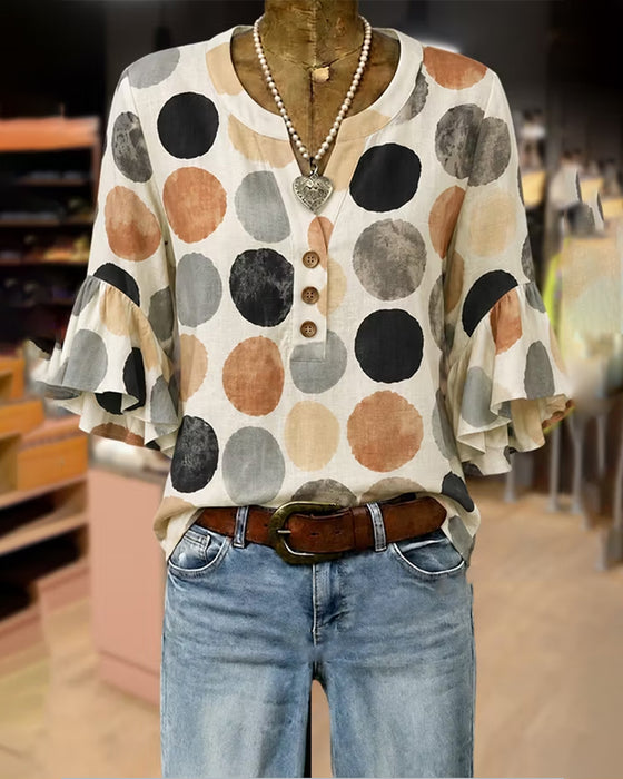Blouse Grote Stip Ruffle V-Hals