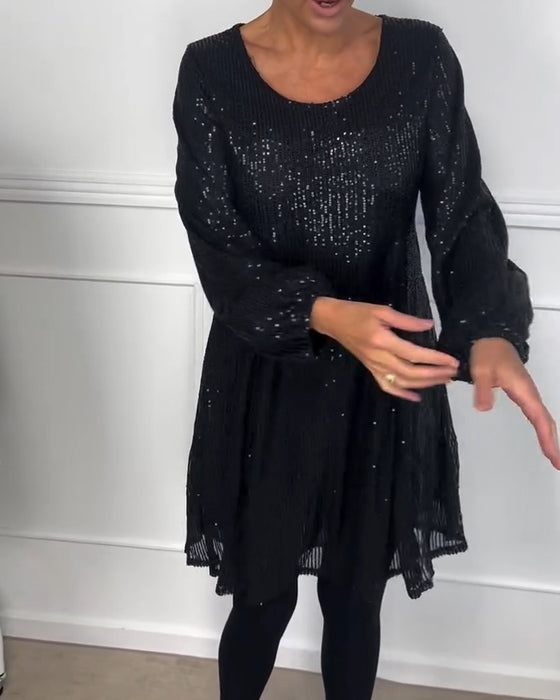 Jurk elegante lantaarnmouw pailletten a-lijn