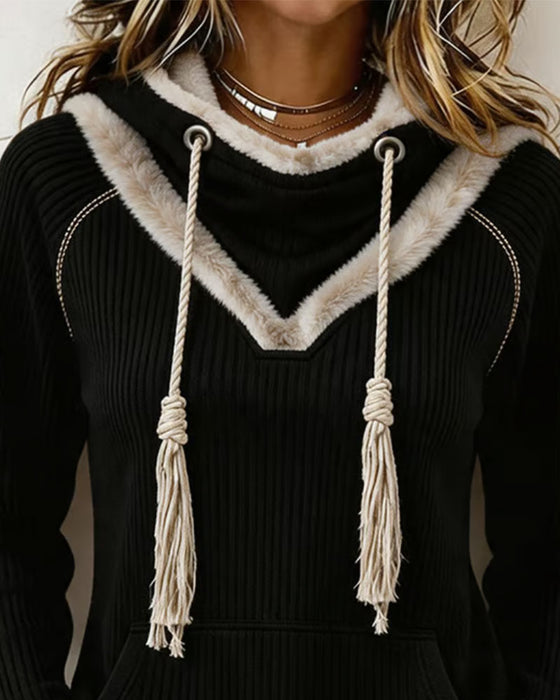 Hoodie Pluizig Patchwork Casual