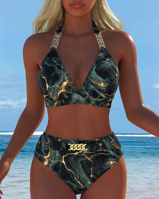 Bikini Hoge Taille Ketting Bh Geprint