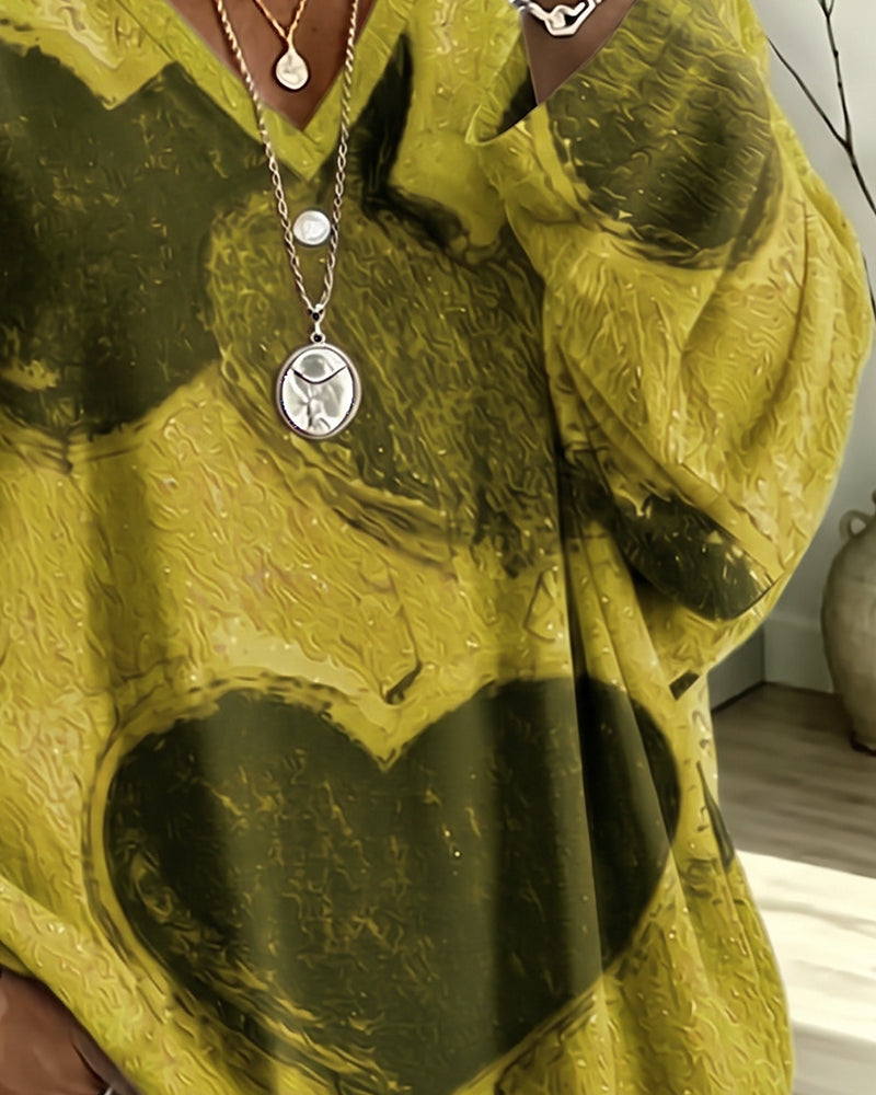 Top Hart Print V-Hals Los