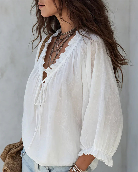 Blouse V-hals Vetersluiting