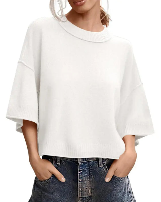 Pullover Effen Loose Fit Casual Half Mouw