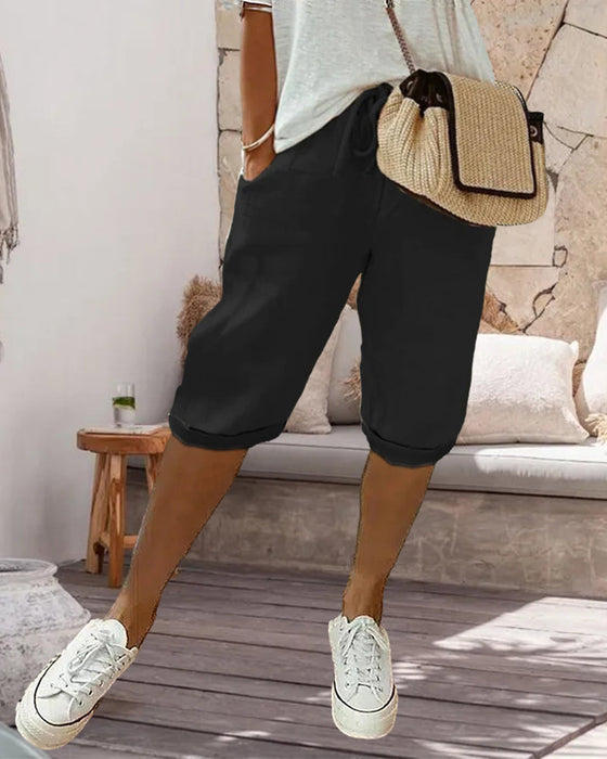 Comfortabele broek in effen kleur met trekkoord