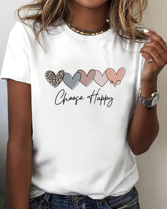 Casual T-shirt met liefdesprint, korte mouwen en ronde hals