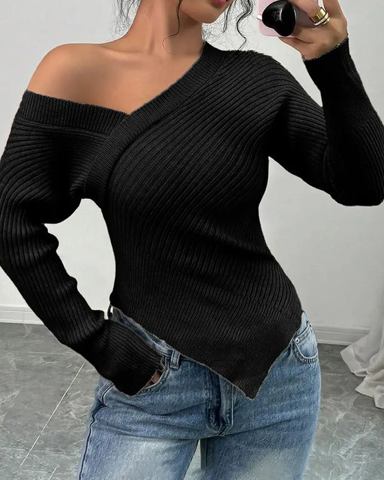 Pullover Één Schouder Effen Kleur