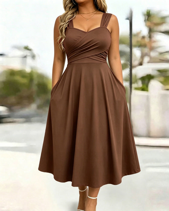 Jurk Gerimpeld Bandeau Hoge Taille