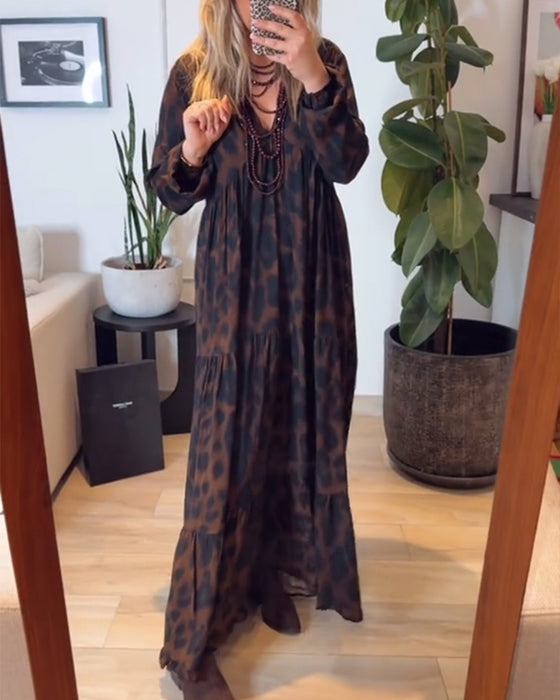 Jurk V-Hals Luipaardprint Fashion Maxi