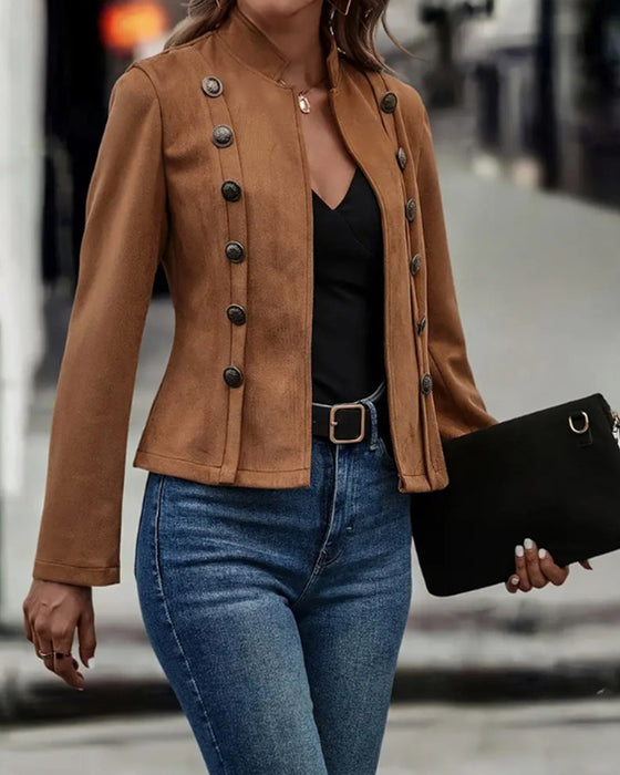 Stijlvol effen jasje met dubbele rij knopen