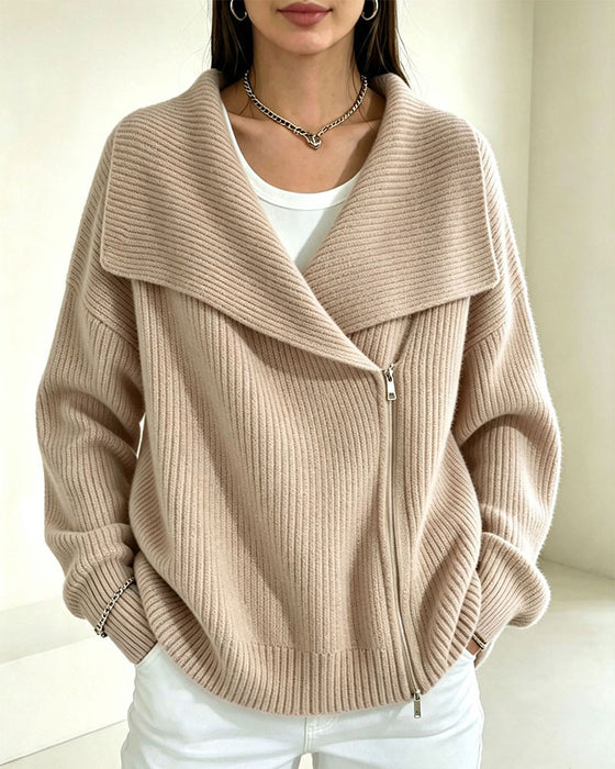Cardigan Grote Revers Diagonale Rits