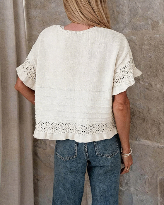 Blouse Ronde Hals Ruche Zoom Uitgesneden