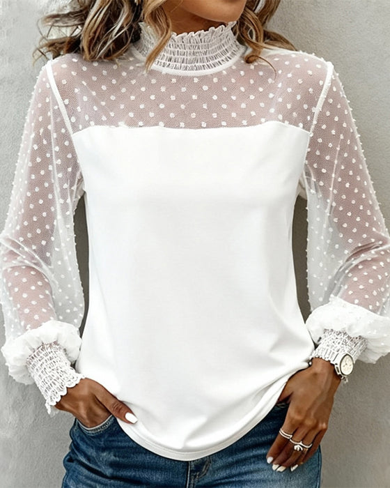 Effen Blouse Met Lantaarnmouwen En Patchworkdetails