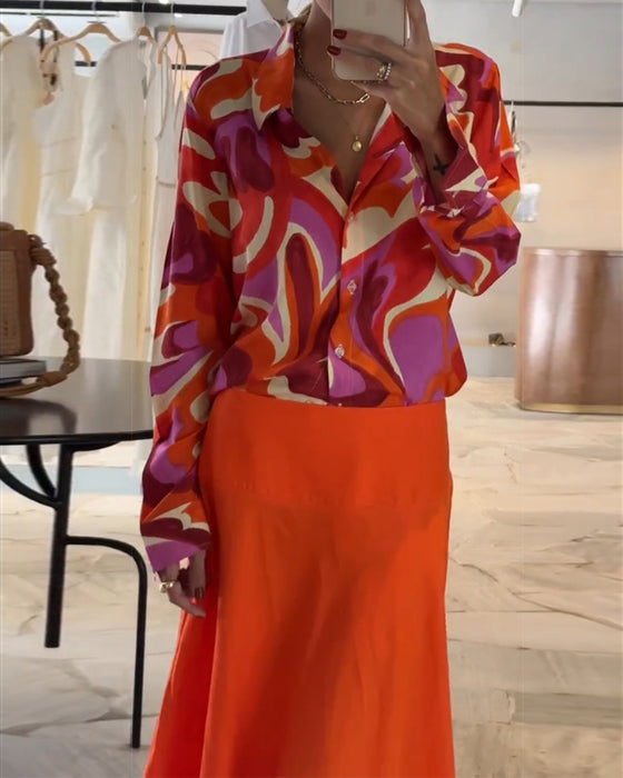 Kapel Kleurrijke Gedrukte Blouse met Knopen