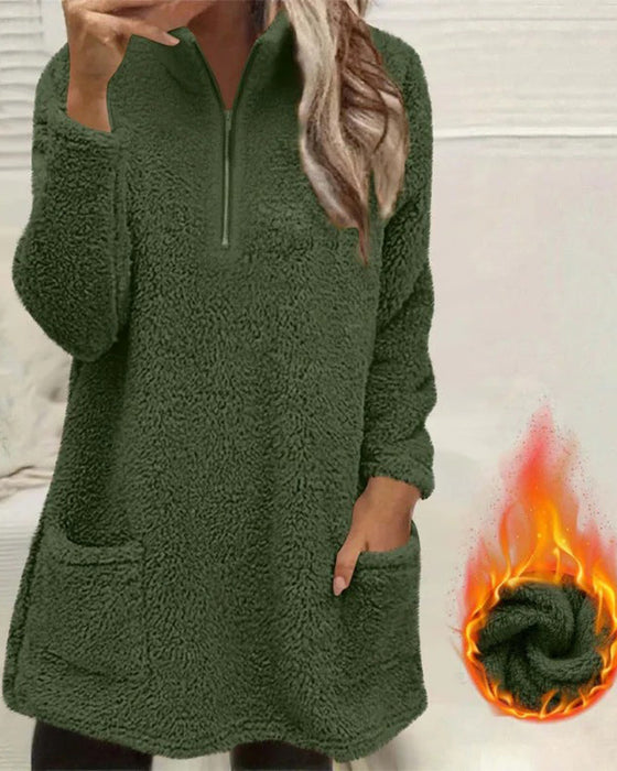 Sweatshirt Effen Kleur Opstaande Kraag