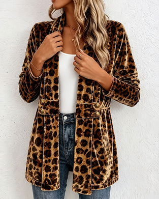 Jas Luipaardprint Midi-Lengte Cardigan